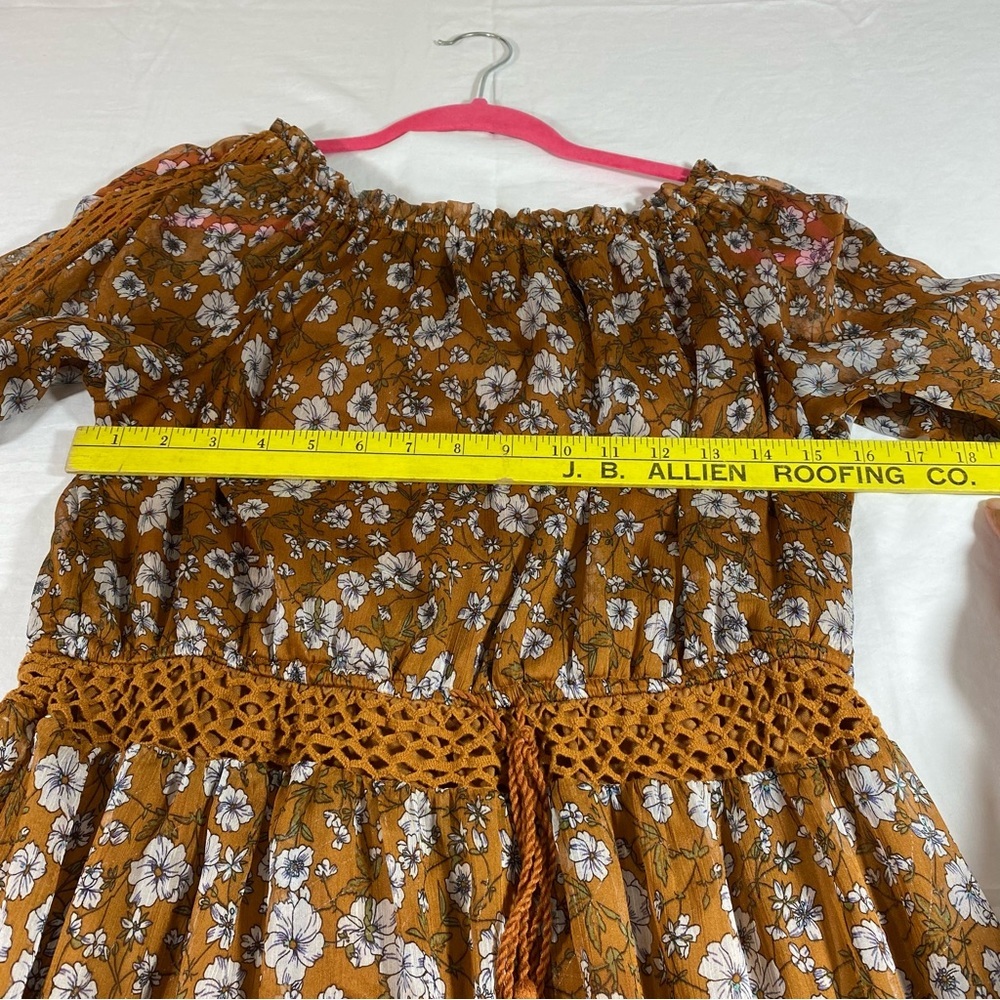 Ryan Michelle Dress Boho Floral Prairie Midi Dress Tassels Western - Picture 12 of 16